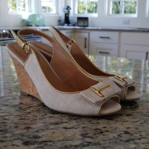 Tommy Hilfiger Linen Bow Wedges Size 7.5